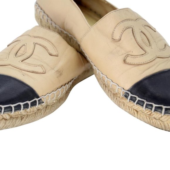 Chanel Embroidered Espadrille 38 Cap Toe Leather Flats CC-S0207P-C028 - Picture 9 of 12